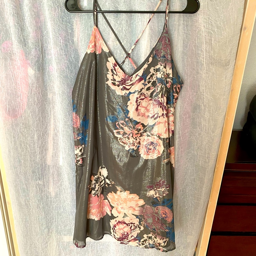 Mini Floral Metallic Print Dress